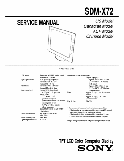 Sony SDM-X72 LCD service manual